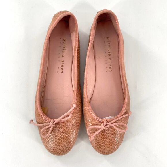 Patricia Green Ballet Flat Snake-Skin Bowtie Pink Size 7.5M - Picture 4 of 10